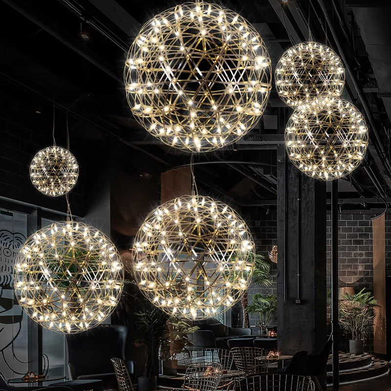 

Firework chandelier lighting Stainless Steel modern round chandelier indoor house Kitchen decor sphere hanging lamp fixtures