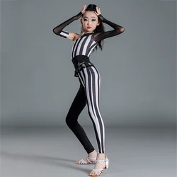 Modern Dance Clothes For Girls Latin Dance Costumes Striped Suit Latin Dance Pants Kids Salsa Tango Chacha Practice Wear SL5804