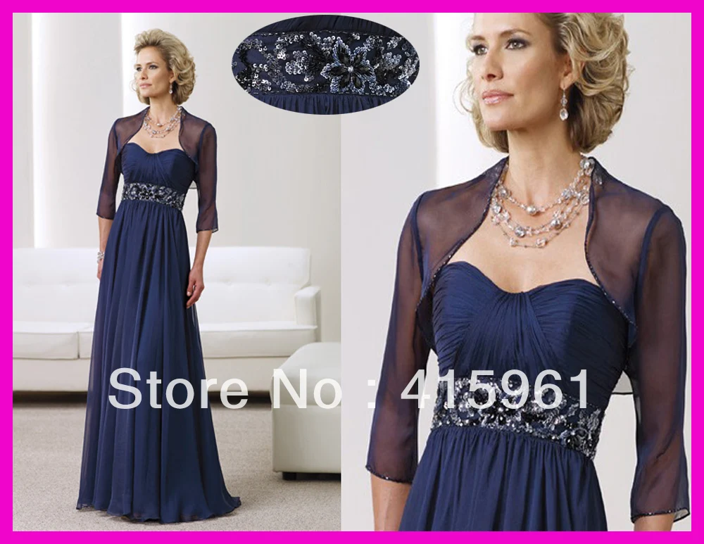 

drop shipping 2025 new fashionable Exquisite Royal Blue Beaded Chiffon Long Sleeves custom Mother of the Bride Dress With Jacket