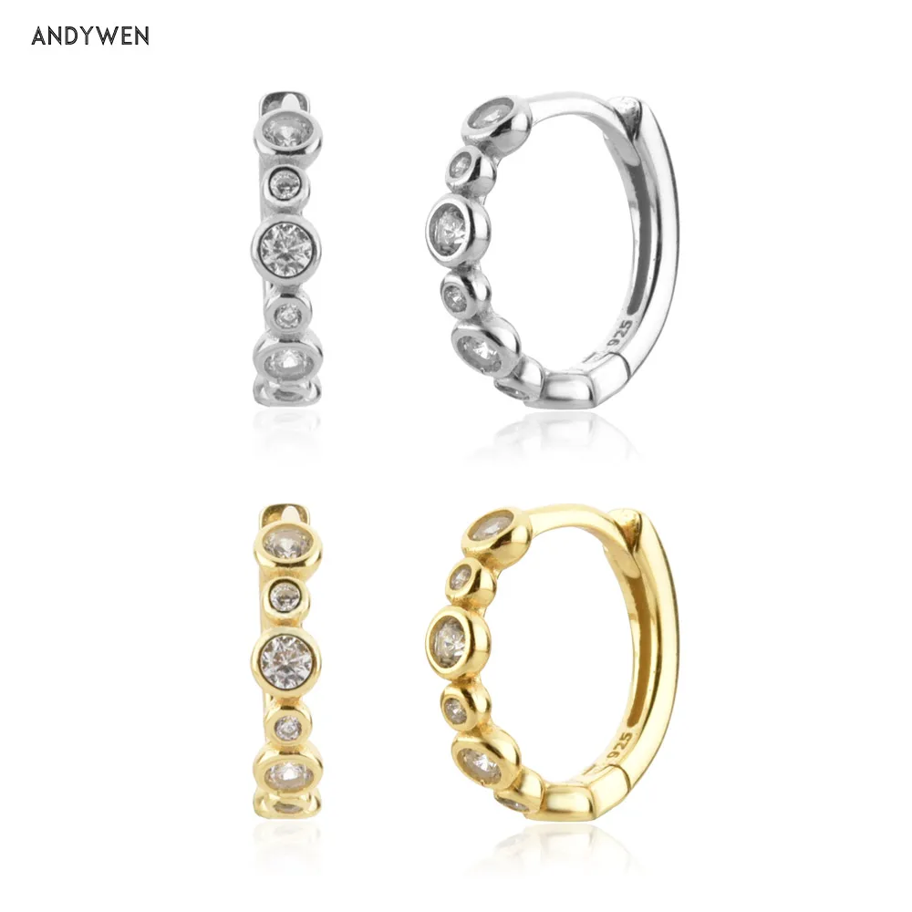 

ANDYWEN 925 Sterling Silver 10mm Zircon CZ Charm Piercing Hoops Earring Circle Women Luxury Jewelry Clips Round Jewels