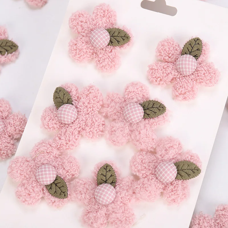 5pcs Plush Flowers Appliques for DIY Baby Hair Clip Accessories Headwear Ornament Crafts Decoration