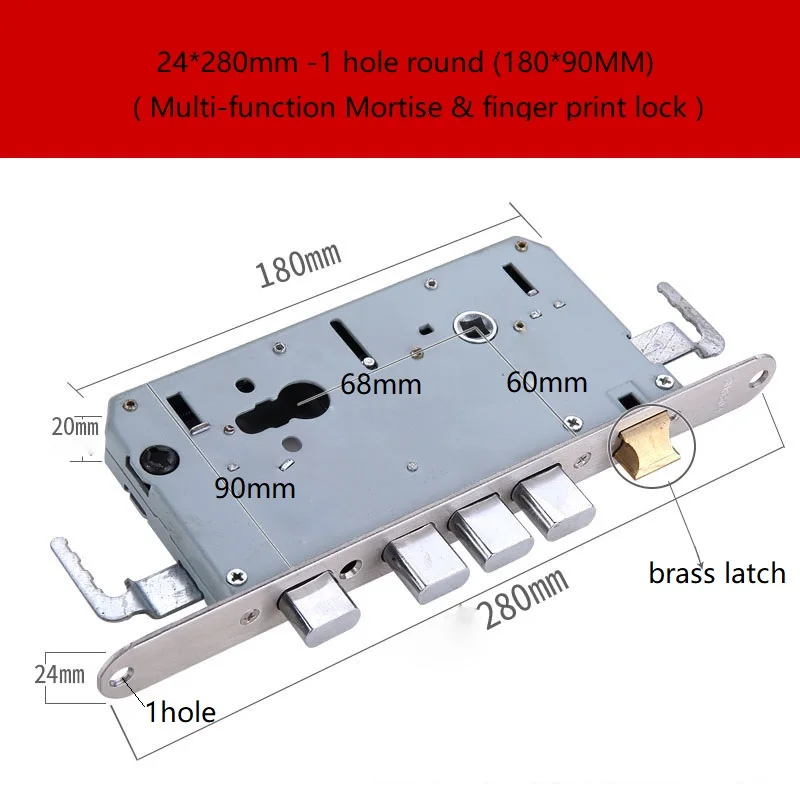 Multi-function Mortise Fingerprint Lock Part Door Lock Body 24*280 (90mm deep )Fitting Hardware Security Lock body