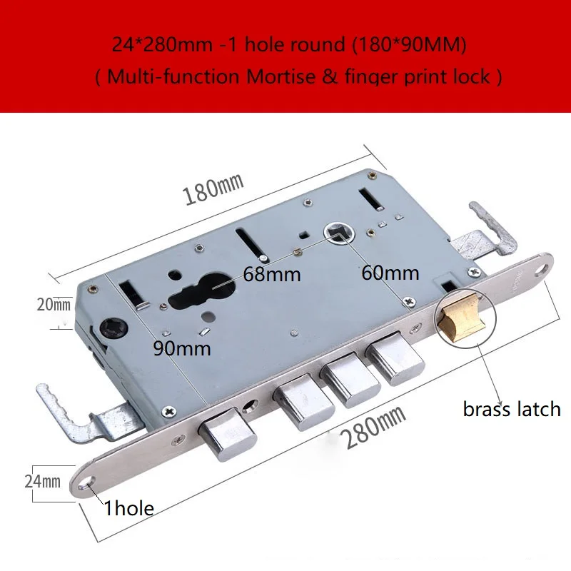다기능 장붓 지문 잠금 부품 도어락 본체, 하드웨어 보안 잠금 본체 피팅, 24*280 (90mm 깊이)