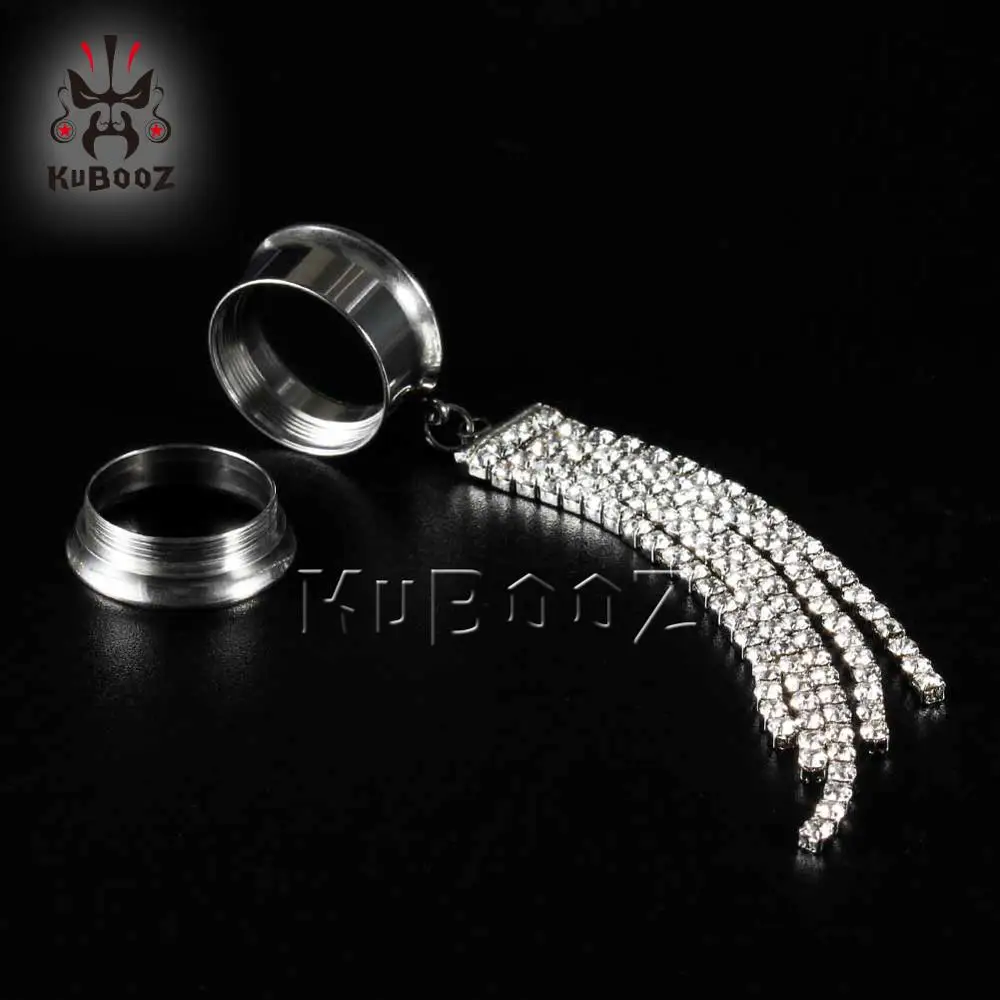 KUBOOZ Fashion Stainless Steel Bohemia Tassels Earrings Ear Tunnels Plugs Gagues 2PCS