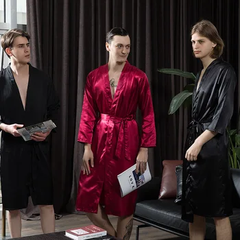 Satin Männer Bräutigam Trauzeuge Hochzeit Robe Casual Langarm Homewear Intimate Dessous 2021 Sommer Neue Nachtwäsche Bademantel Kleid