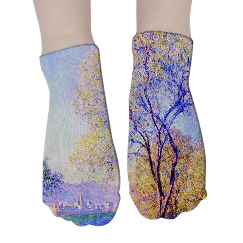 3D Printed Oil Painting Pattern Short Socks For Women Van Gogh Famous Art Autumn Summer Unisex Funny Happy Crew Socks Girl Gift