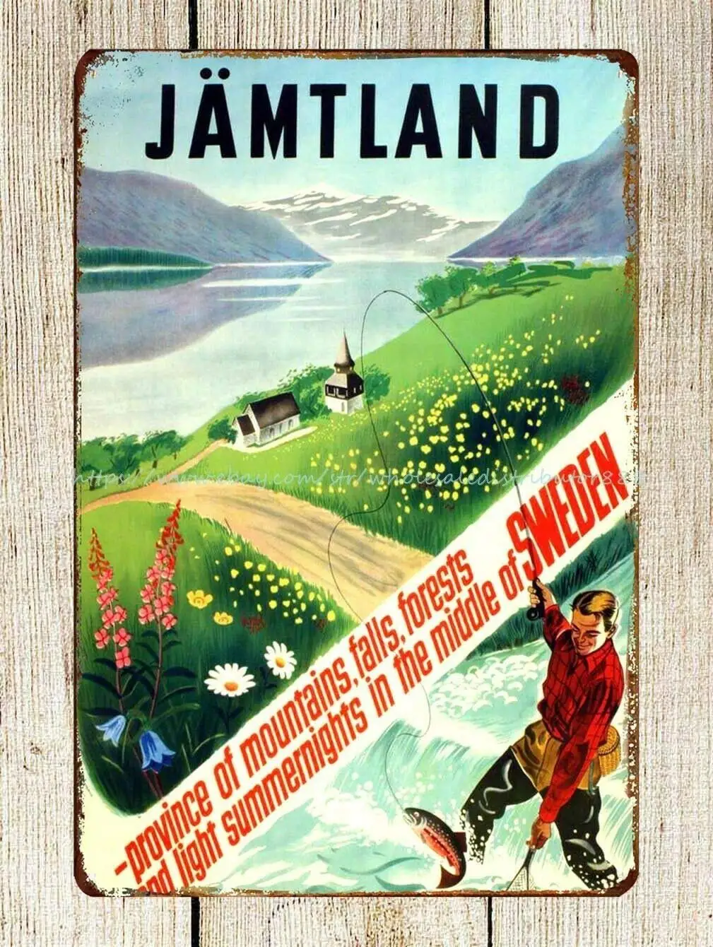 

Home Decor Shop Fly Fishing Jamtland Sweden Metal Retro Wall Home Bar Pub Vintage Cafe Decor, 8x12 Inch