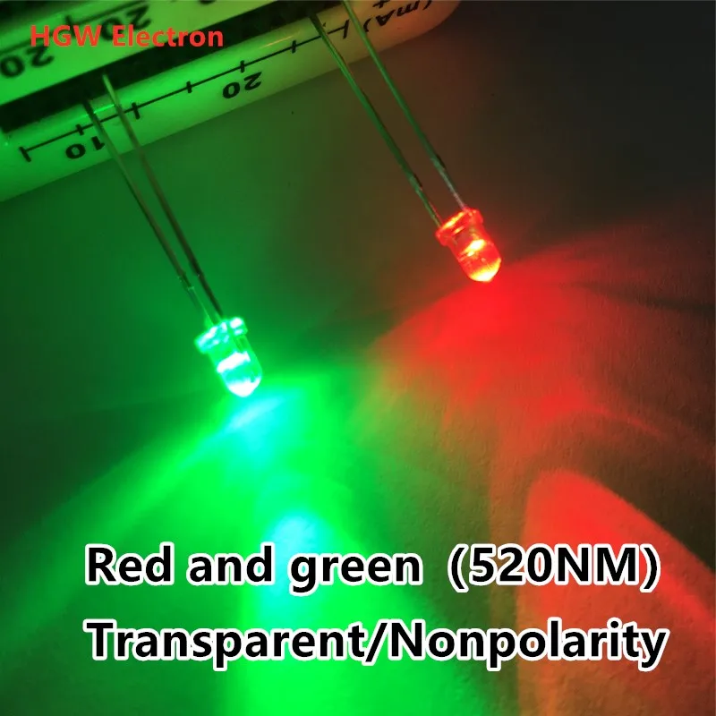 100PCS Two feet Non-polar 3mm Mistiness Red Blue Green two color transparent two way LED light-emitting diode