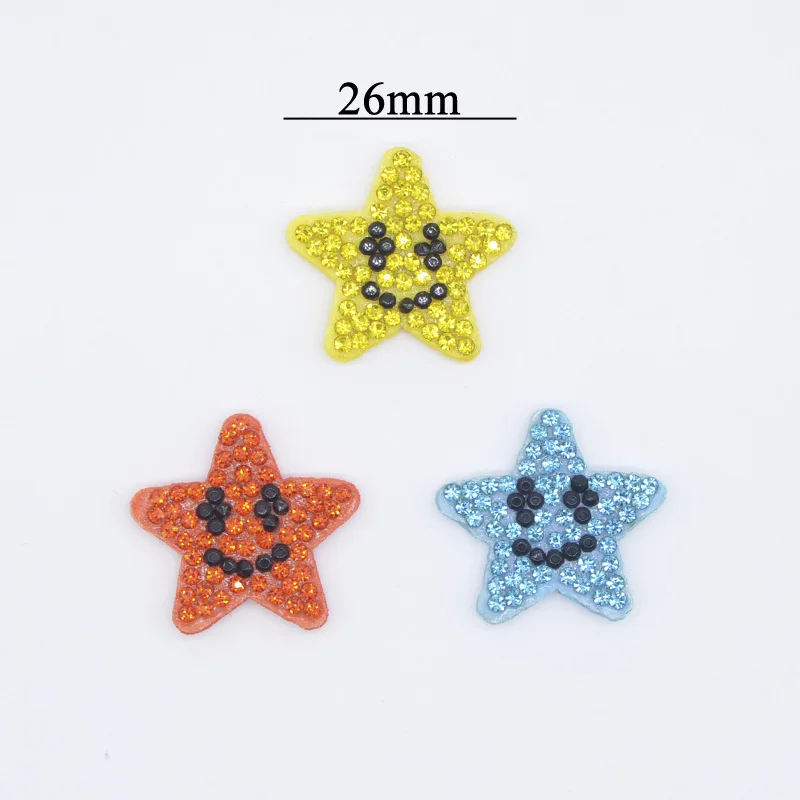 12Pcs Colorful Smile Crystal Star Patches Rhinestone Heat Crwon Stick-on Applique Clothes Making Jewelry Accessories