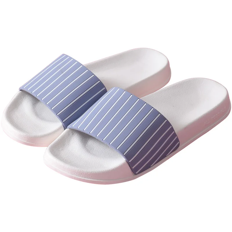 New Striped Home Couple Slippers Non-slip Bathroom Indoor Women Bathe Slides Comfortable Blue Stripe Ladies Shoes Flats