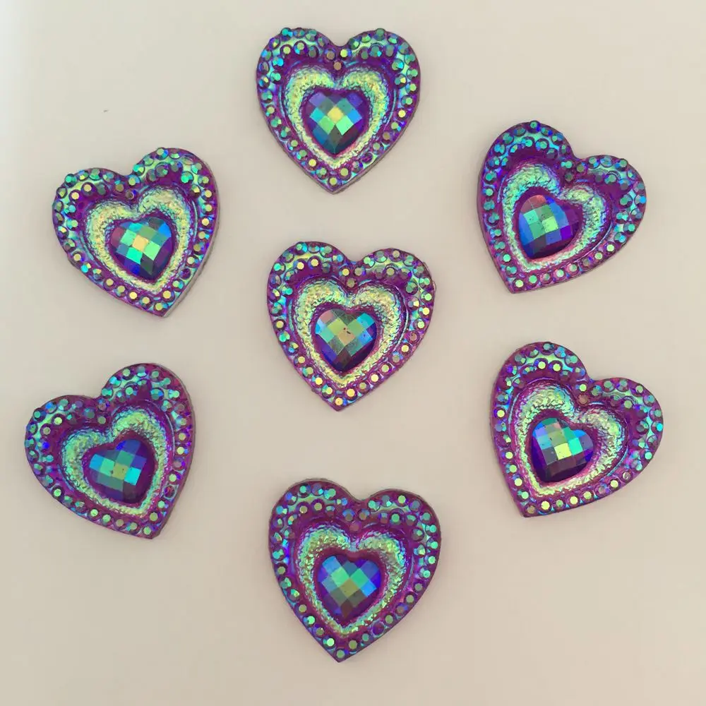 100PCS 16mm AB Resin Heart Peacock eye Flatback  Rhinestone Applique DIY Wedding Scrapbook Ornament Crafts SD88*5