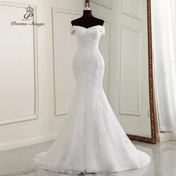 Personalizado elegante barco pescoço vestidos de casamento para mulheres sereia vestidos de casamento casamento vestido branco vestidos de novia vestido de noiva