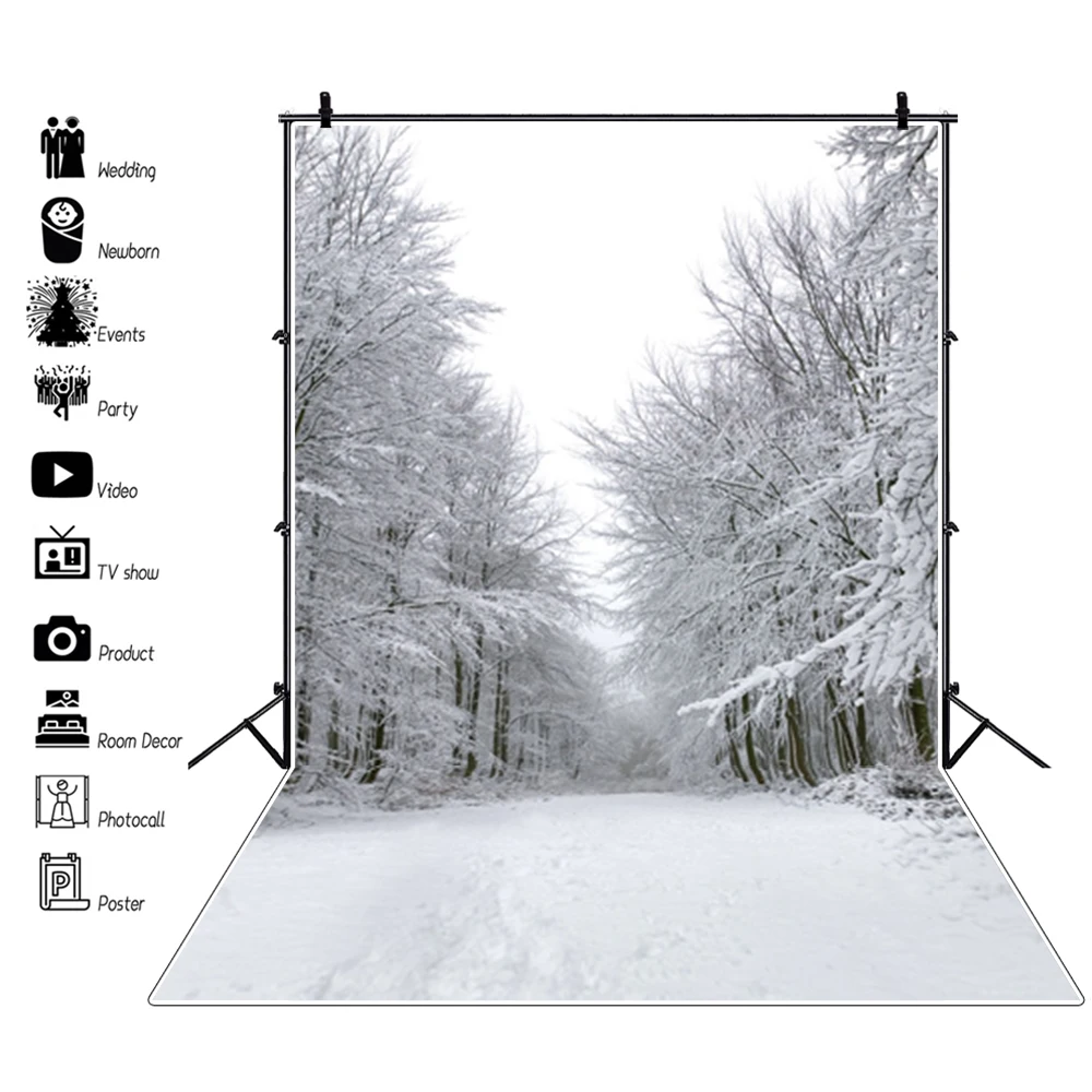 Laeacco Winter Backdrops Snowing Forest Trees Pathway Photography Backgrounds Baby Portrait Photozone Photocall For Photo Studio