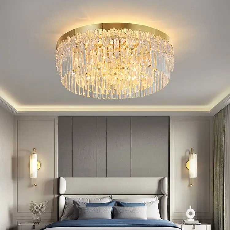 Stainless Steel And New Lighting Modern Polished Round Living Room Dining Room Crystal Lamp Luxury Crystal Ceiling Light