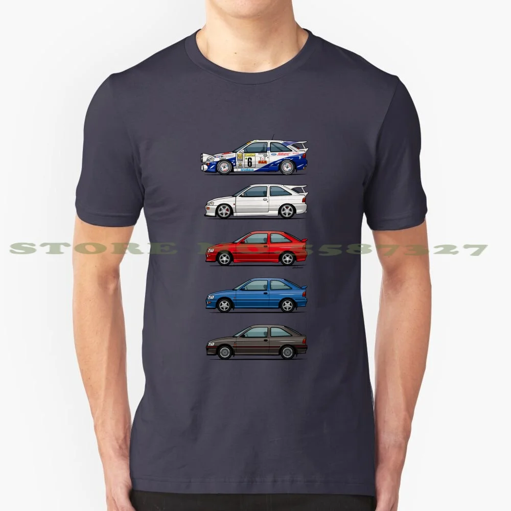 Stack Of F0Rd Escort Mk.5 Coupes ( Pre Facelift ) 100% Cotton T-Shirt F0Rd Cosworth Diamond White British Sportscar Racecar Hot