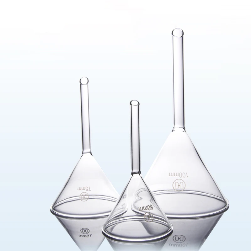 todos os tamanhos 40 mm a 150 mm laboratorio triangulo funil de vidro thicked borosilicate funil de vidro equipamento de laboratorio 01