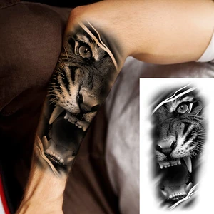 Tatuagens temporárias de antebraço tigre preto masculino e feminino, meia manga, navio pirata, caveira, flor, leão, tatuagem falsa impermeável, adulto 12 principais vendas barco da moana - №5