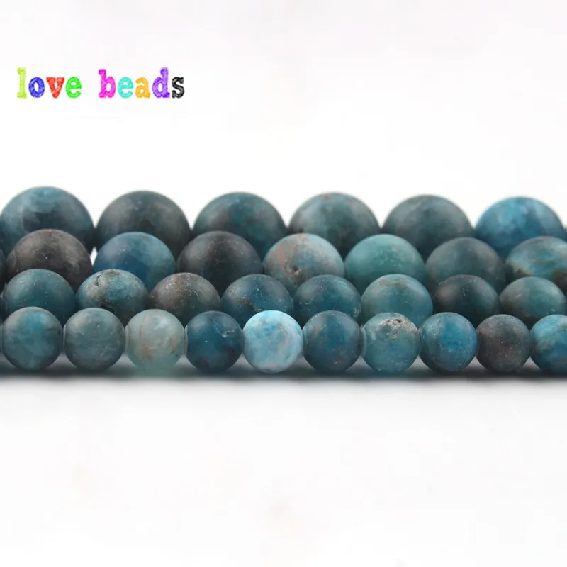 AA+ Natural Blue Apatite Stone Beads Dull Polish Matte Gems Stone Round Bead for jewelry Making DIY Bracelet Necklace 15\'\'Strand