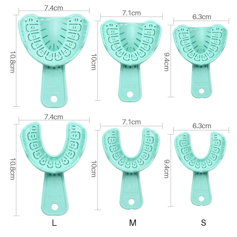 6Pcs/set Dental Impression Trays Plastic Green Full Mouth Removable Partial Mold Tray Holder Easy To Fold Baffle Tool S/M/L