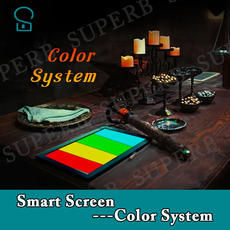 Superb Escape Room Prop Smart Screen Kleur Systeem Passen 4 Onderdelen Om Juiste Kleuren Unlock 1987 Charmber Echte Leven prop