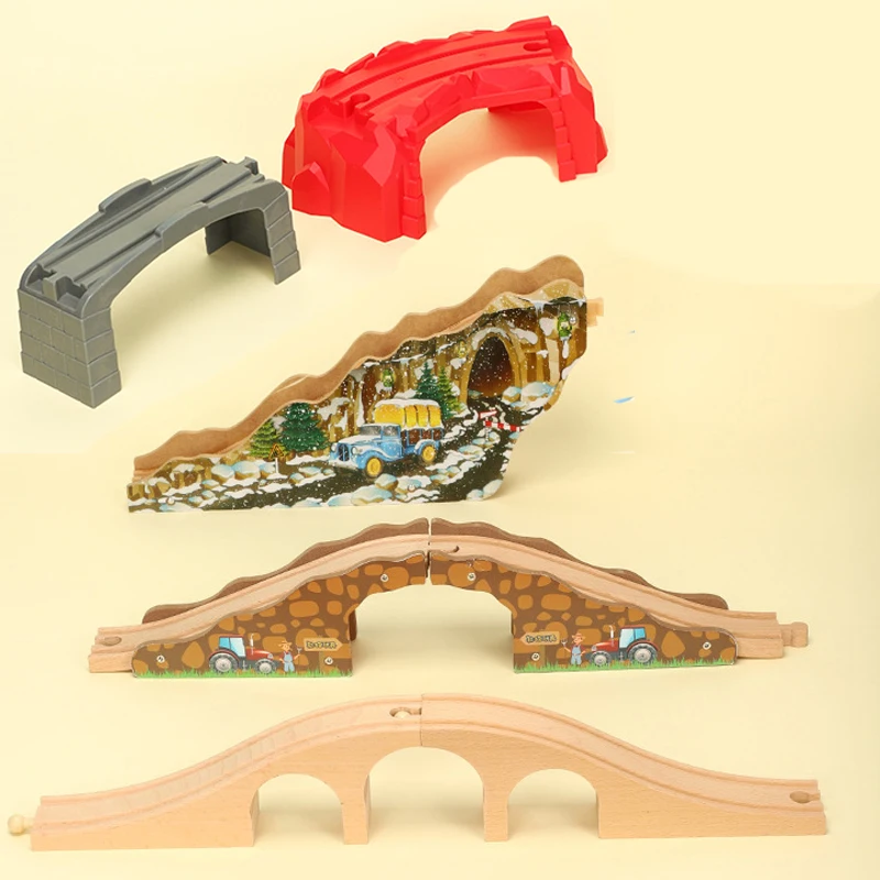 Kids Railway Toys Wooden Train Track All Kinds of Bridge Track Accessories fit for Biro Wood Tracks Toys for Children Gift