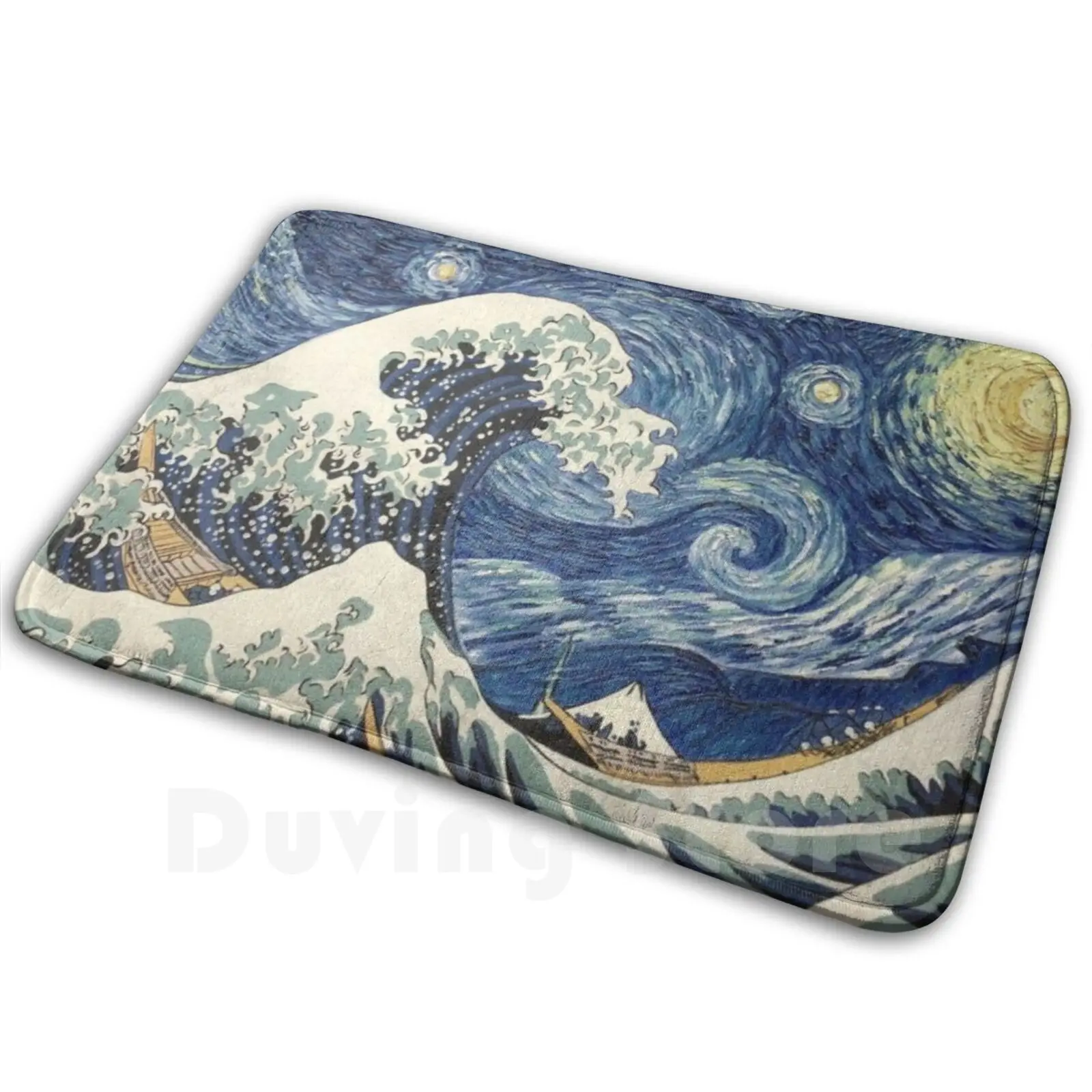 Artsy Starry Night / Big Wave Combo Soft Non-Slip Mat Rug Carpet Cushion Artsy Van Gogh Big Wave Artsy Artsy