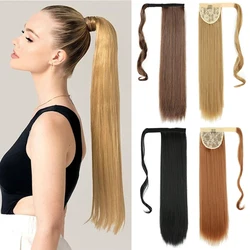 Long Straight Ponytail Wrap Around Ponytail Clip in Hair Extensions Natural Hairpiece Headwear 22