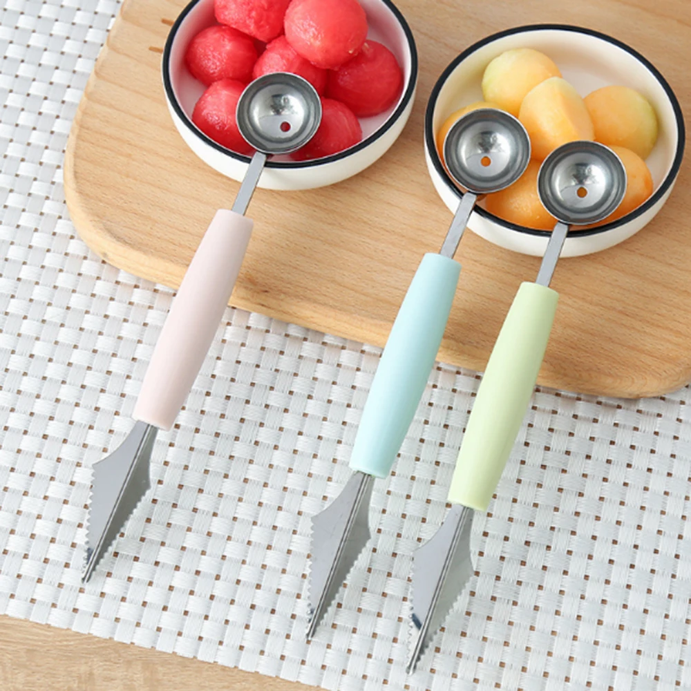 2In1 Ice Cream Ball Spoon DIY Assortment Fruit Digging Spoons Grapefruit Scoop Kitchen Tool Watermelon Fruit Carving Gouge Knife
