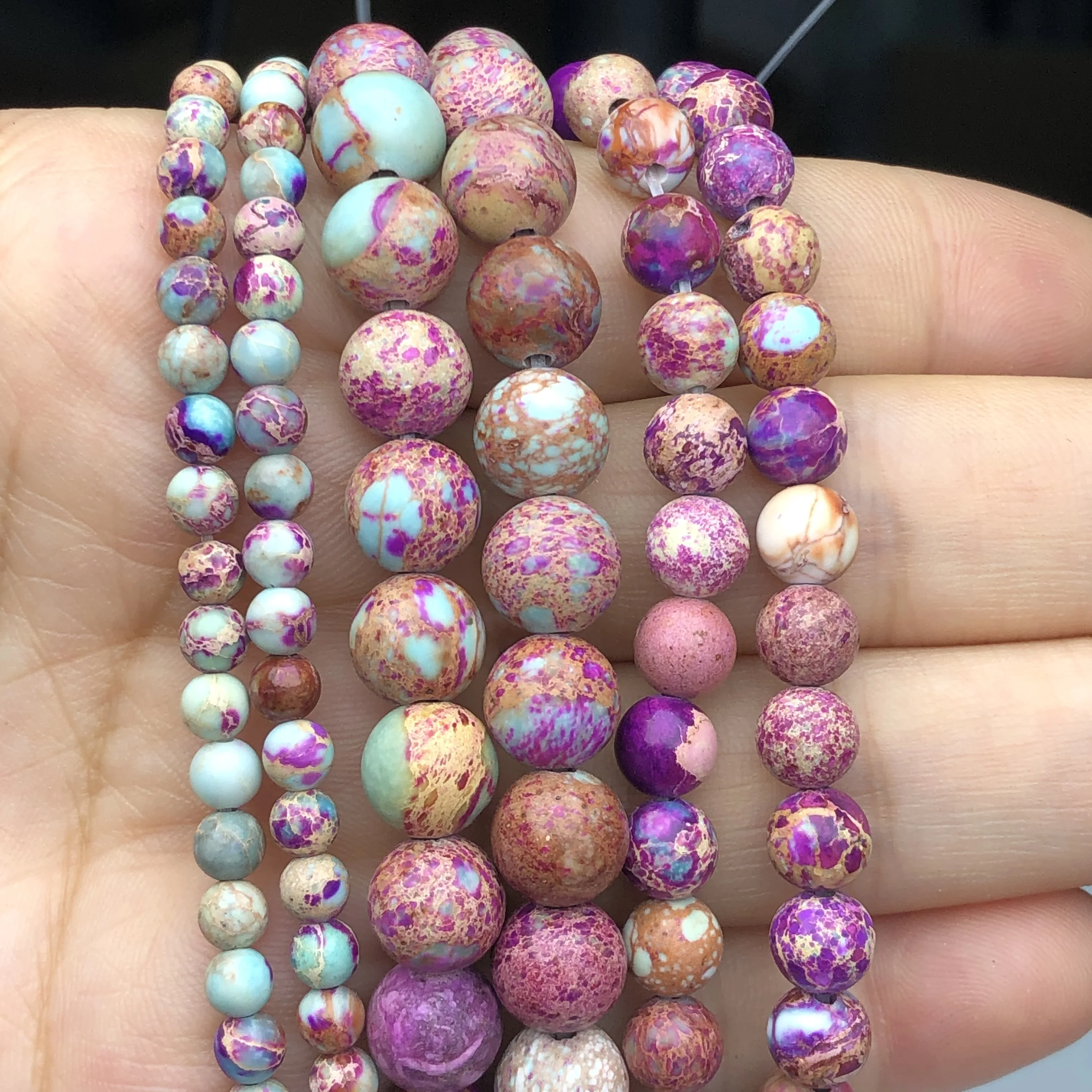 Natural Violet  Multicolor Imperial Jaspers Stone Round Sea Sediment Turquoises Beads For Jewelry Making Diy Bracelet 4 6 8mm