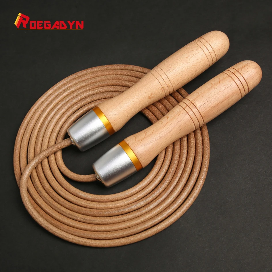 

ROEGADYN-Universal Cowhide Leather Rope, Metal Bearing, Speed Rope, Skipping, Can Adjust Adult Bearing, Wooden Handle