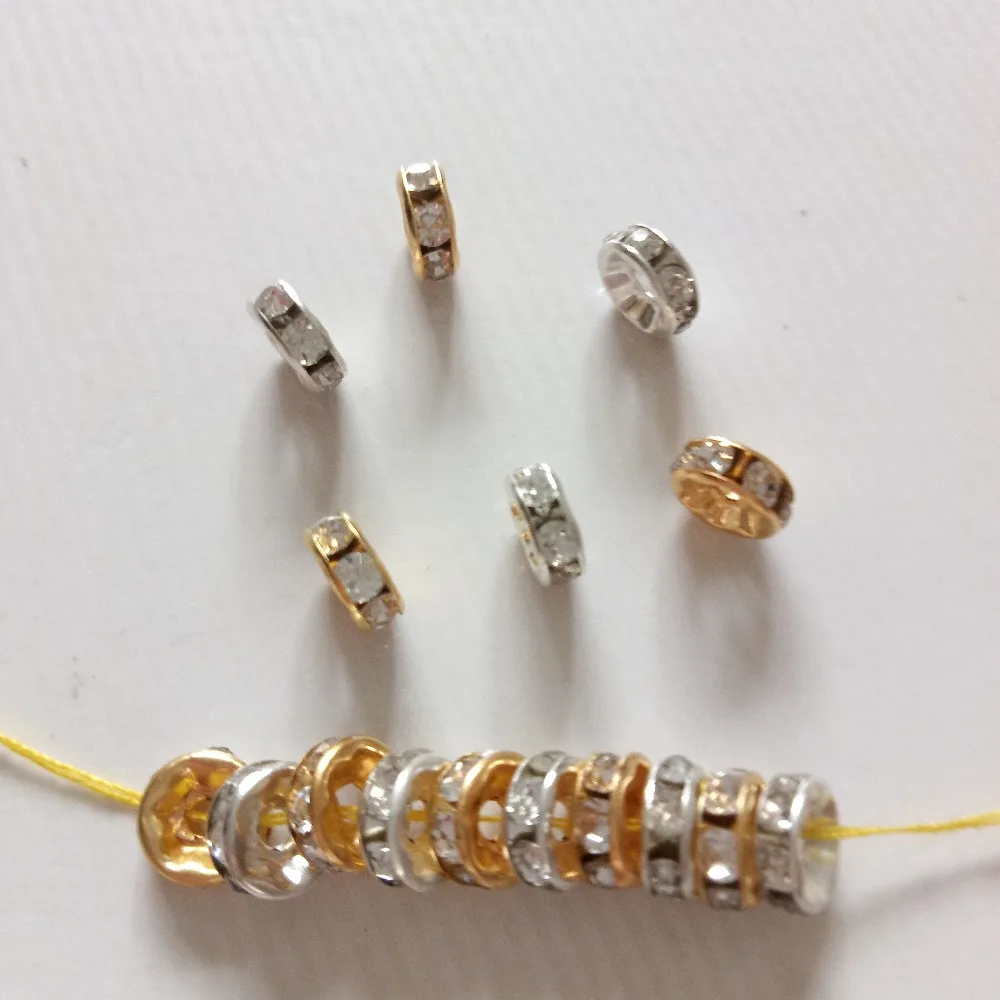 1000pcs 6/8/10mm Gold/Silver Round Spacer Beads Separate Bead Rhinestone Loose Crystal Beads For DIY Jewelry Making Accessories