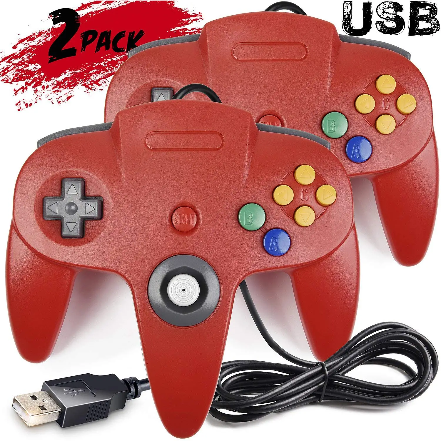 2pcs/set Classic Retro N64 Bit USB Wired Controller Gamepad Joystick for Windows PC MAC Linux Raspberry Pi 3