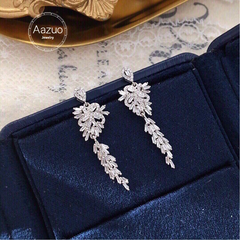 

Aazuo 18K Pure Solid White Gold Real Natural Diamonds 0.70ct Luxury Drop Earrings Gift For Women Engagement Party Au750