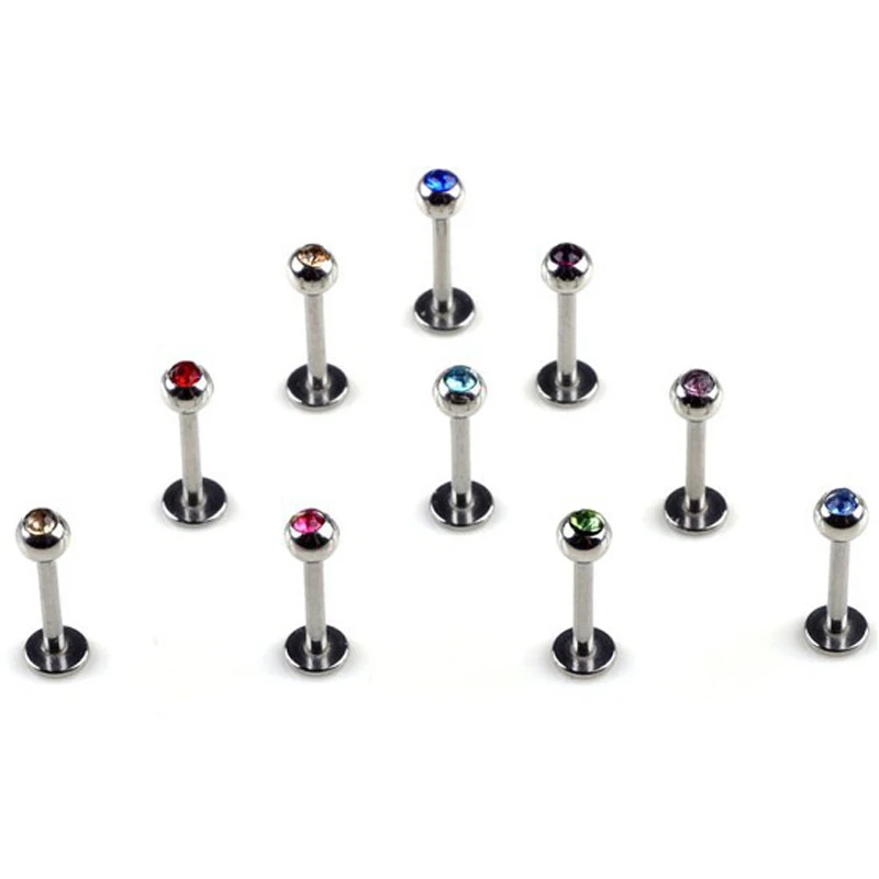 PINKSEE 10pcs Crystal Rhinestone 316 Steel Ball Bars Labret Lip Body Jewelry Piercing пирсинг