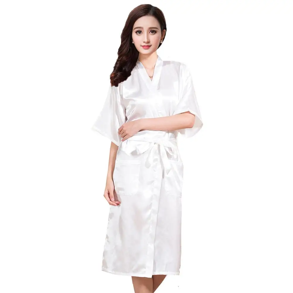 PURPLE Womens Robe Hot Sale Faux Silk Kimono Bath Gown Female Sexy Bathrobe Nightgown Mujer Pijama Size S M L XL XXL XXXL Zh02A