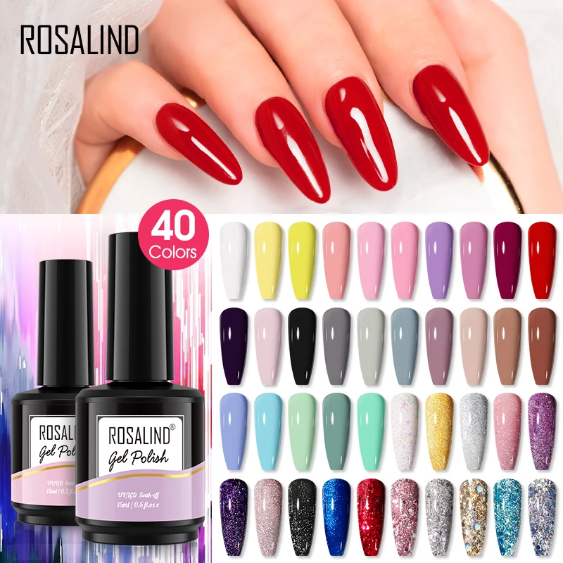 ROSALIND Gel Polish 15ml Glitter Nail Gel Polish Soak Off Manicure UV LED Lamp per Nail Art Design vernici Gel Base Top Gellak