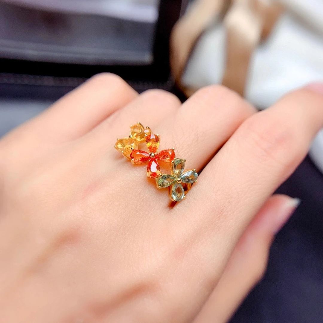 Luxury Multi-color Sapphire Ring For Party 12 Pieces 3mm*4mm 100% Natural Sapphire 925 Sterling Silver Sapphire Jewelry