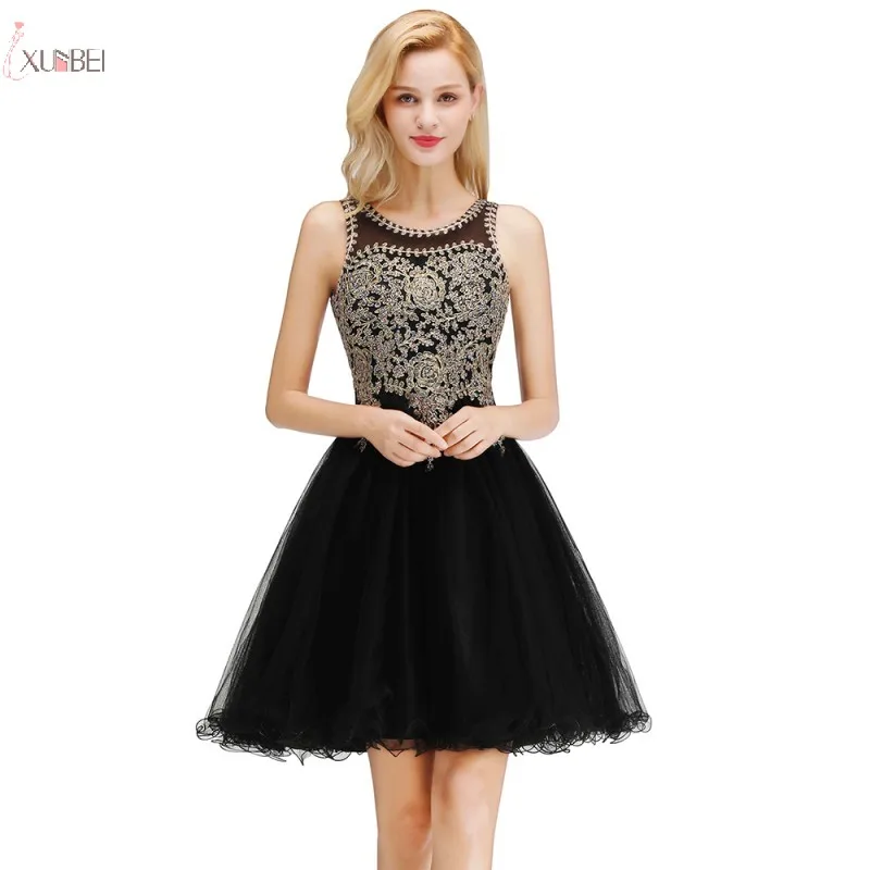 

Xunbei Tulle Homecoming Dresses 2020 Short Black Graduation Gown Elegant Lace Applique Sleeveless vestidos de graduacion