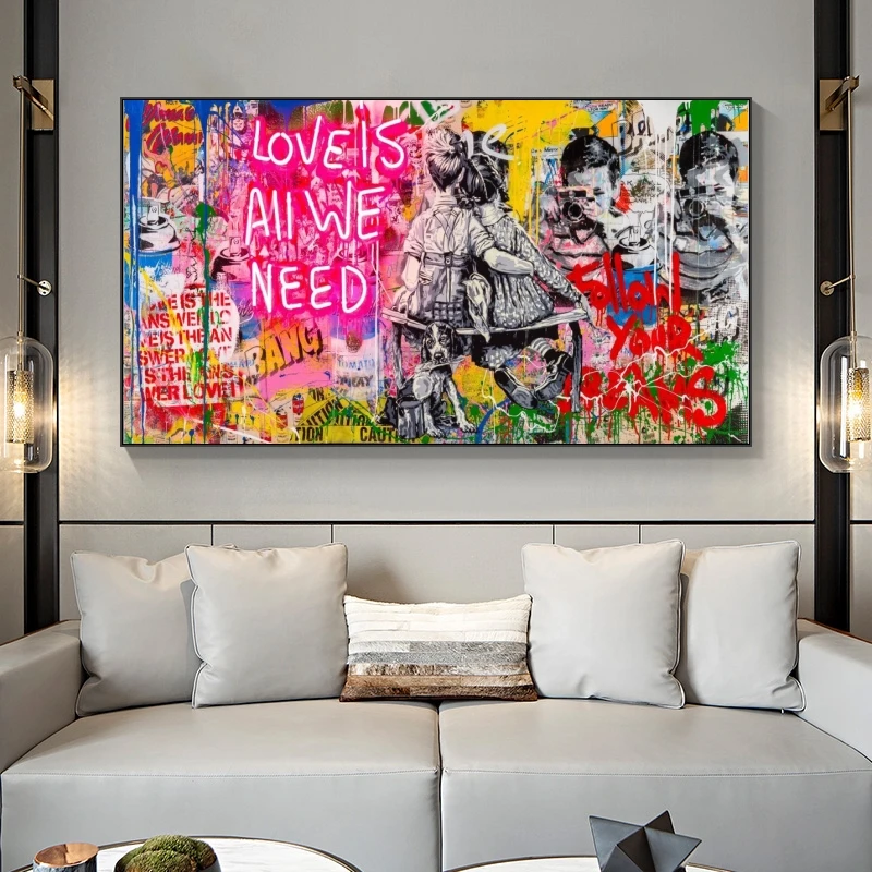 

Banksy Art Love Is All We Need Oil Paintings on Canvas Graffiti Wall Street Art Posters and Prints Decorative Picture Home Decor