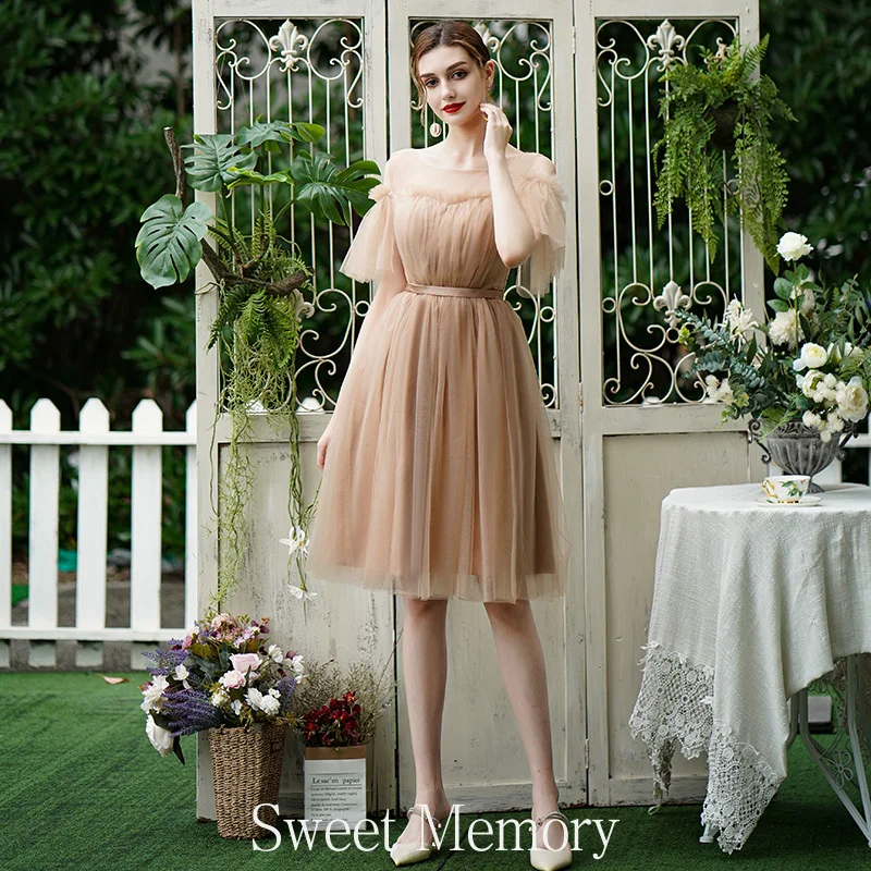 N2076 Coffee Color Short Bridesmaid Dresses Wedding Party Dress Simple Knee Length Robe De Soiree Vestidos