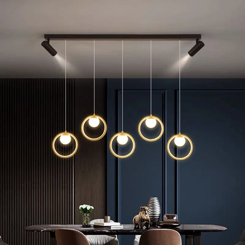 Small Circle LED Chandelier Modern Black Gold Metal With Spotlight Ceiling Pendant Lamp for Kitchen Island Living Room Decor Fix