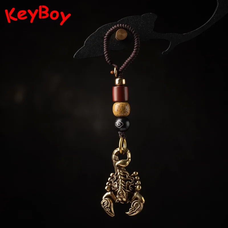 Brass Scorpion Car Keychain Pendants Retro Handmade Woven Lanyard Rope Motorcycle Key Chain Hanging Jewelry Luxury Brand Pendant