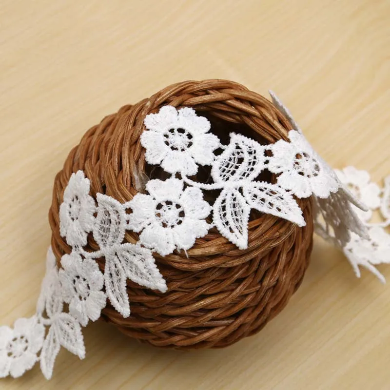 30Yards Water-soluble Embroidered Lace Trim Floral White 5cm Width Accessories DIY Handmade Skirt Fabric Crafts