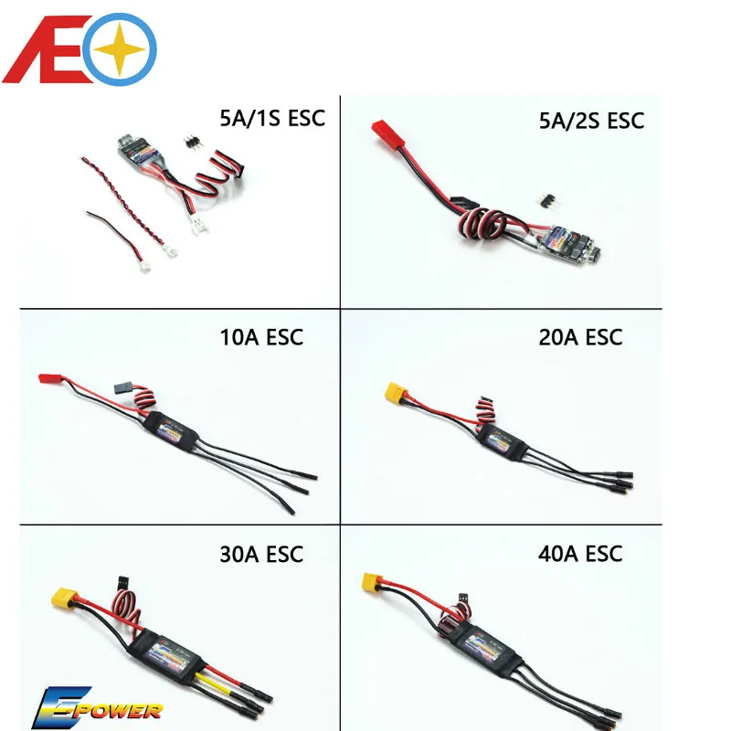 AEORC E-Power ESC Motor Speed Controller1S5A 2S5A 10A 20A 30A 40A Brushless ESC with UBEC welding Plug for RC Airplane,FPV Drone