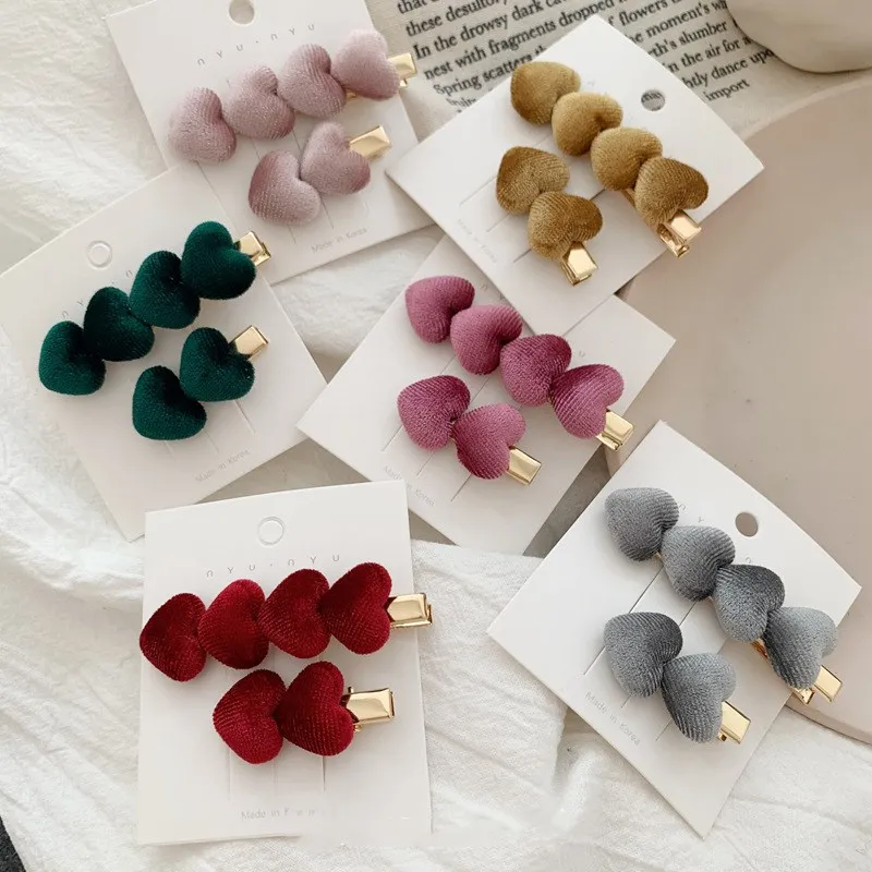 Fashion velvet love hair clip ins sweet bangs clip hairpin female autumn and winter side clip for Girls Women\'s Hair Accessories