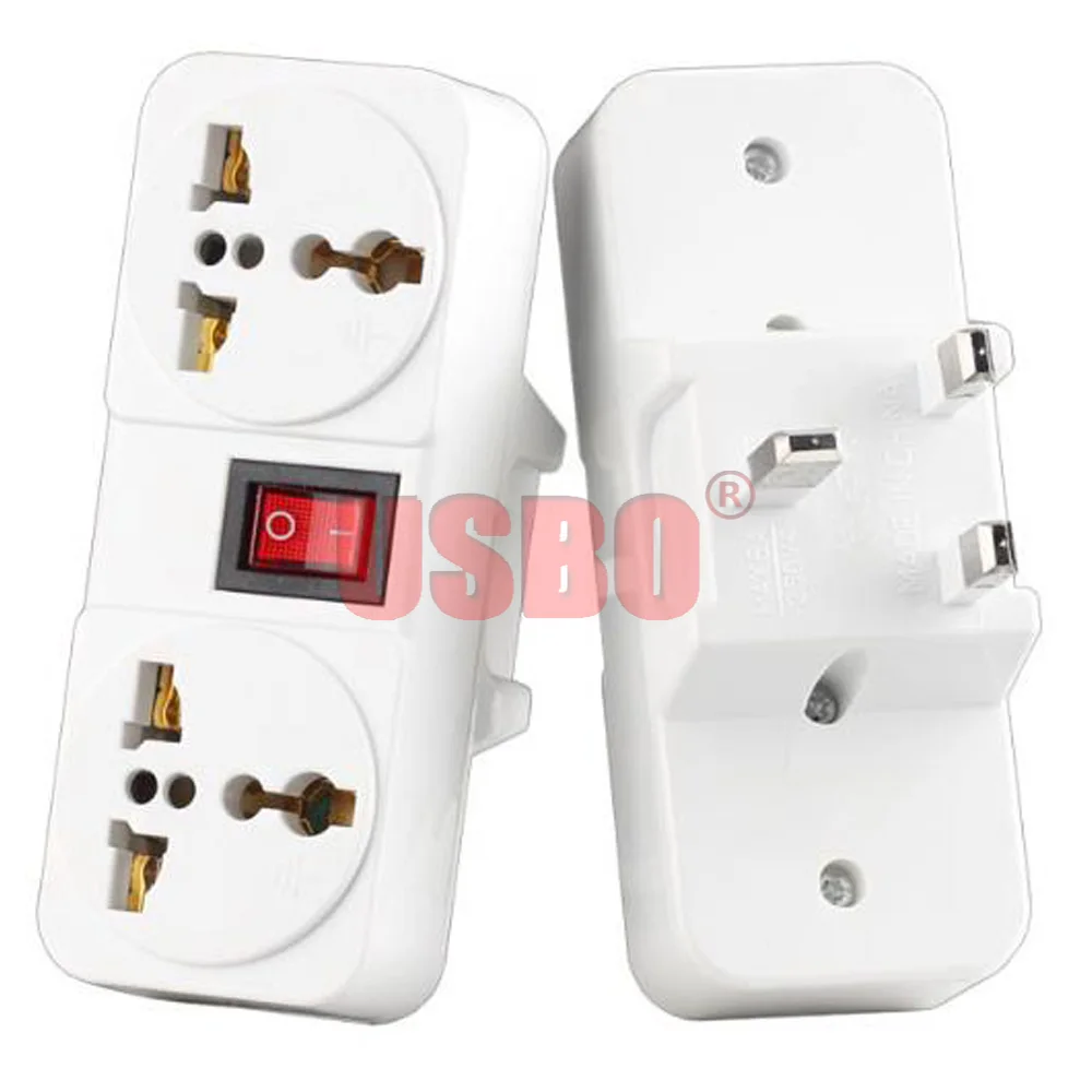 White Portable 250V 6/10A travel adaptor plug European British American 2 Ways extension socket power converter plug with switch