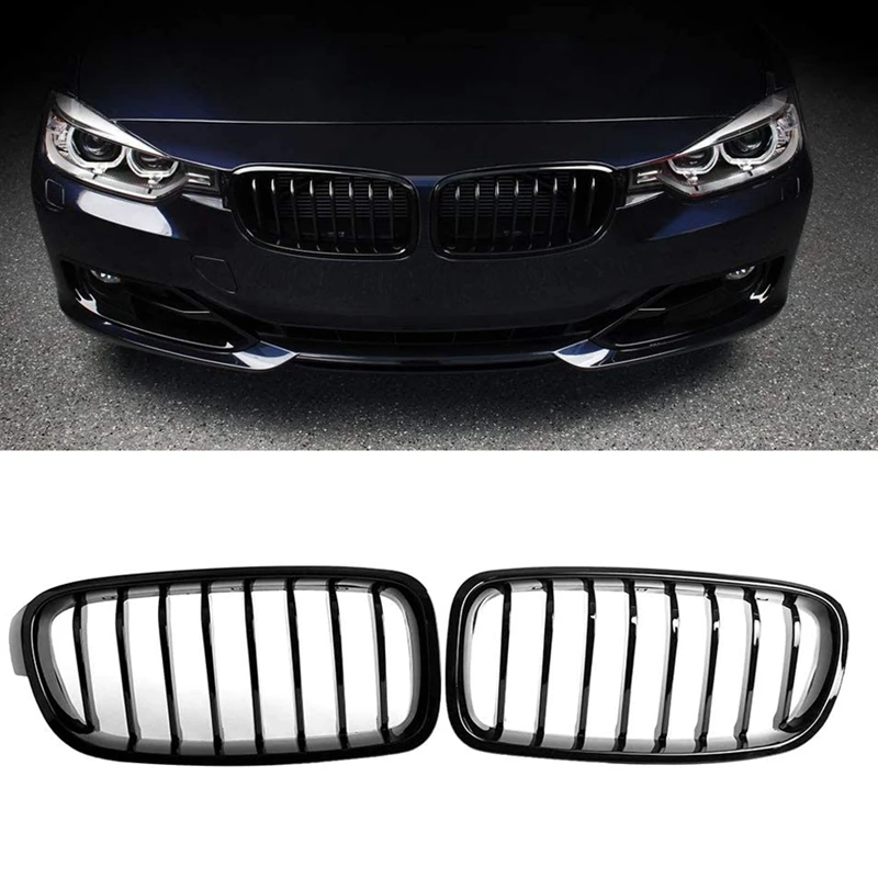 NewFront Kidney Grille For-BMW 3 Series F30 F31 F35 2012-2018 (Single Slat Gloss Black Grill, 2-Pc Set)