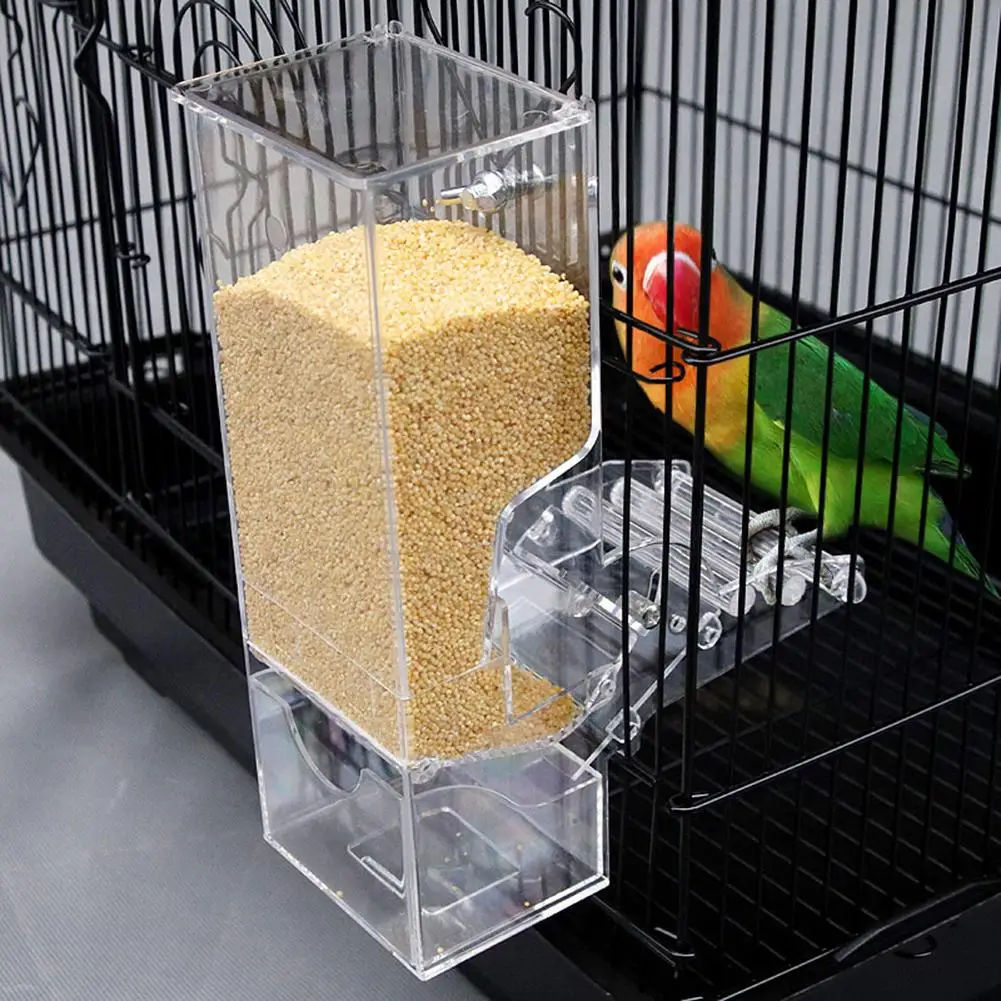 1pc Bird Feeder Bird Poultry Feeder Automatic Acrylic Food Container Parrot Splash Proof Bird Feeding Device Cage Accessories