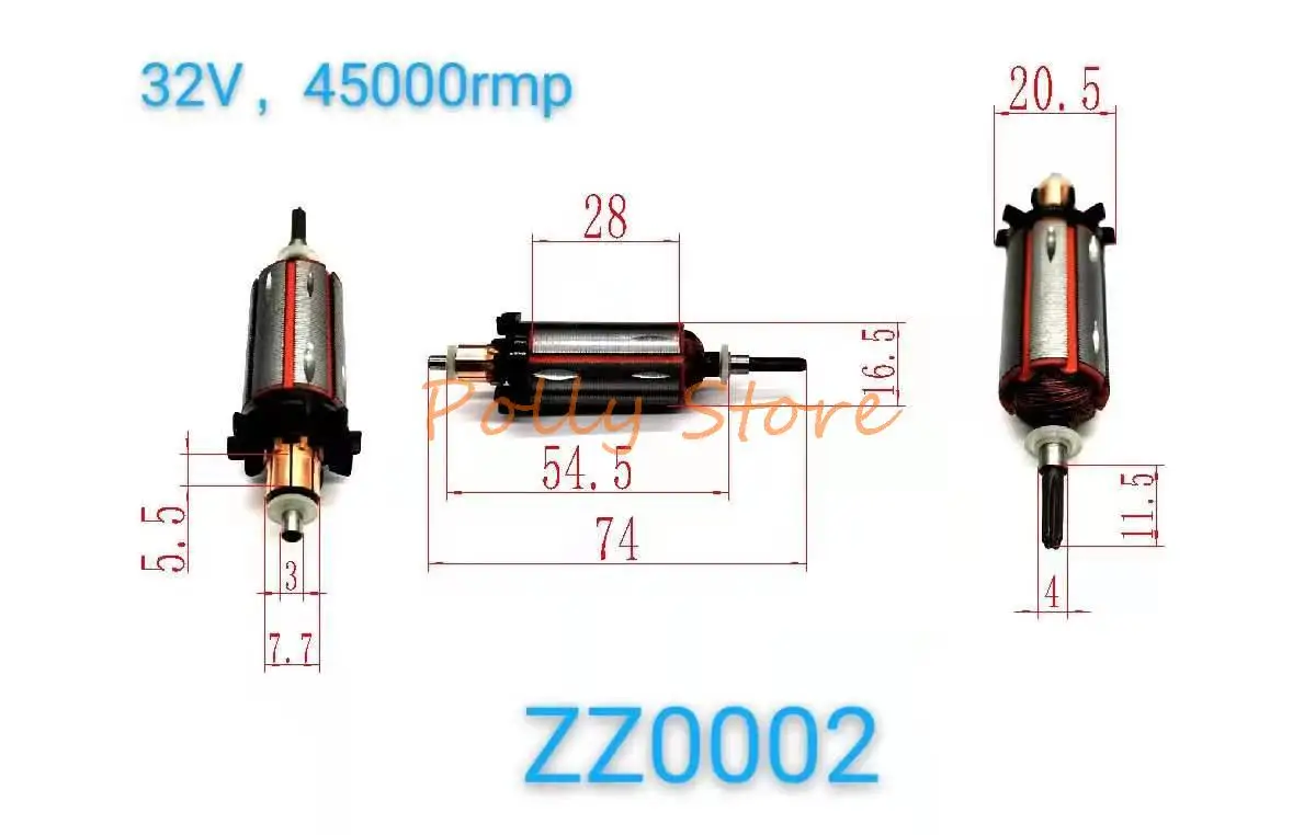 2PCS 32V 35000/45000rmp Jade Broyeur Moteur Rotor 74x16.5mm