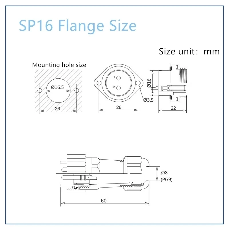 SP16 IP68 Waterproof Connector Cable Connector Plug & Socket Male And Female 2 3 4 5 6 7 9 Pin Docking/Square/Flange/Back